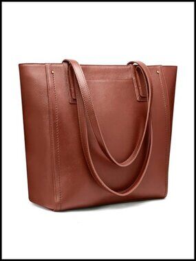 Genuine Leather Large Vintage Work Tote Bag with Zipper Laptop Sleeve